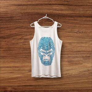 White Tank Top with Blue Graphic